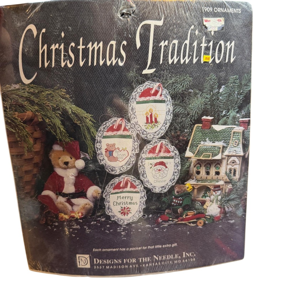 Designs For The Needle Cross Stitch Kit OS White Vintage 1991 Ornaments New‎
